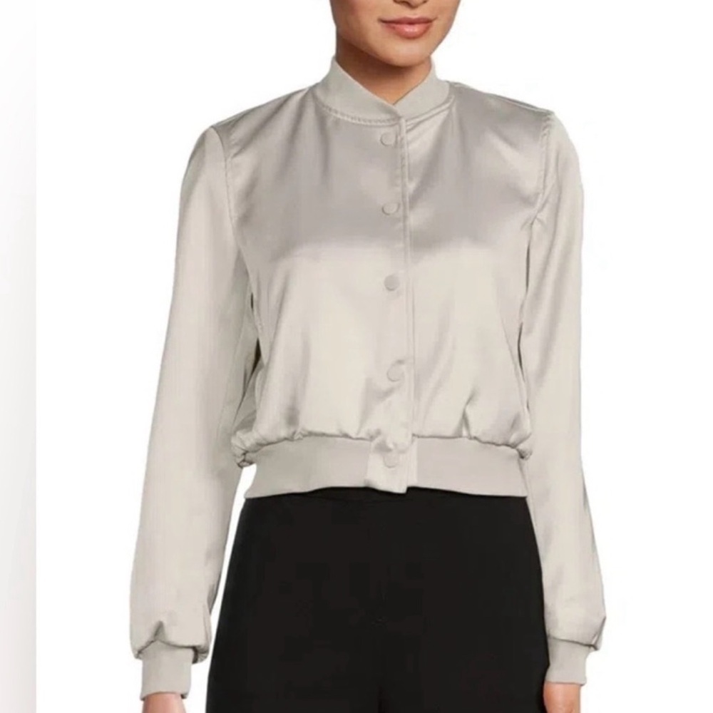 TRUTH By Republic - Pearl Gray Satin Cropped Bomber Jacket - NEW - XS